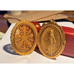12 inch Goldtone Virgin Mary Miraculous Medal Locket Catholic